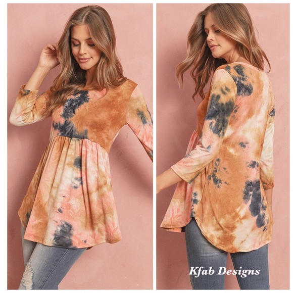 ❤️LAST 1! 3/4 Sleeve Tie Dye Soft Empire Waist Top - Picture 4 of 7